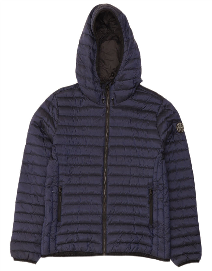 Jachetă căptușită cu glugă Superdry pentru femei UK 16 mare nailon bleumarin