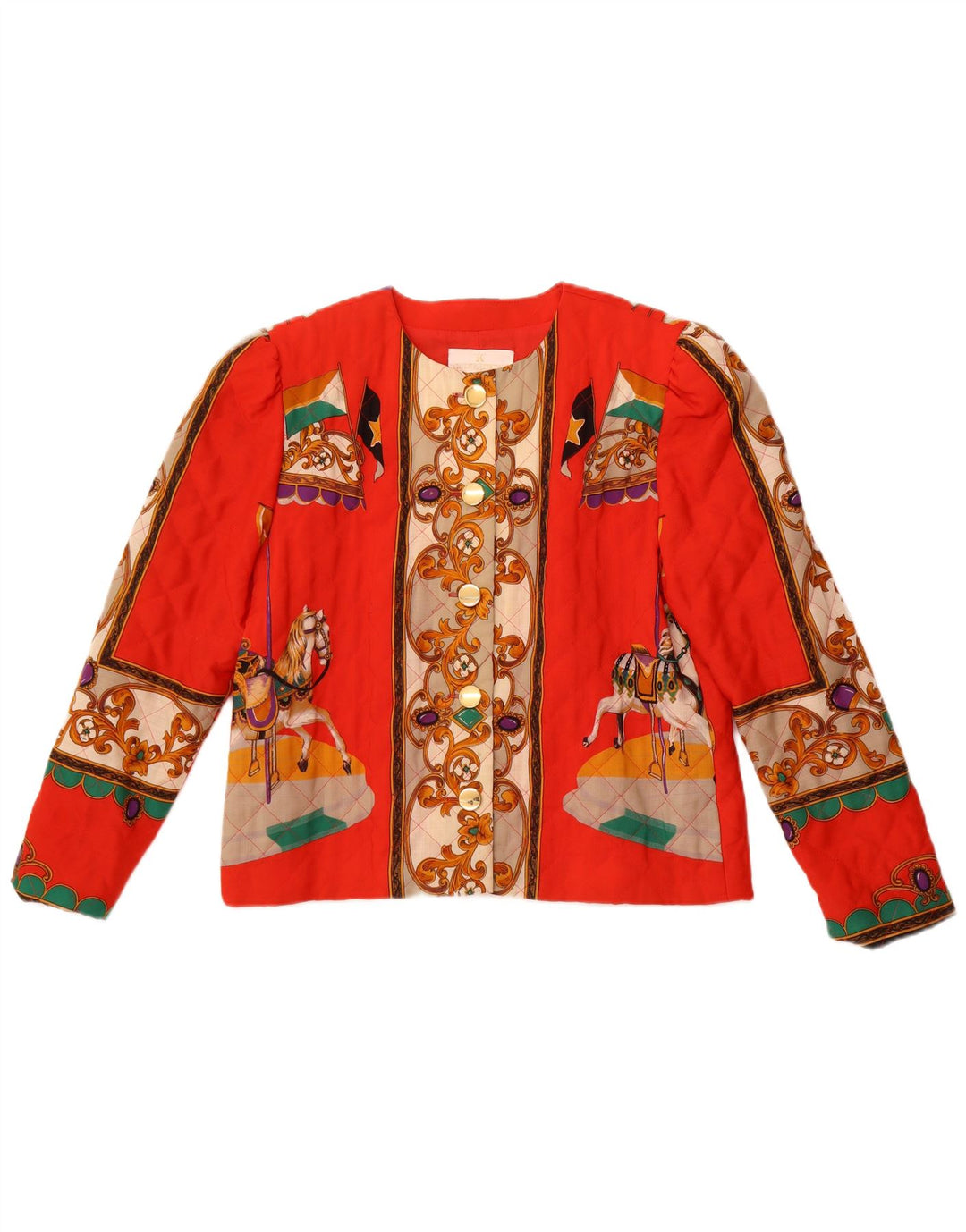 VINTAGE Jachetă cu 5 nasturi cu grafică pentru femei IT 42 Paisley portocaliu mediu