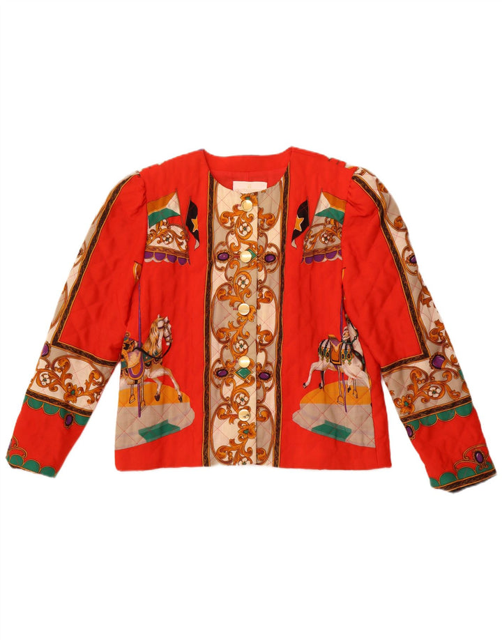 VINTAGE Jachetă cu 5 nasturi cu grafică pentru femei IT 42 Paisley portocaliu mediu