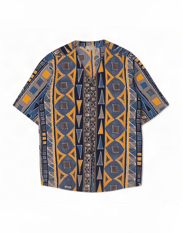 Bluză cămașă cu mânecă scurtă pentru femei Augustus IT 44 Medium Blue Geometric
