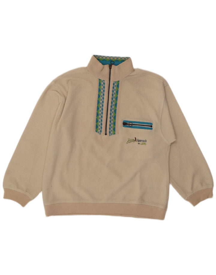 Pulover pentru bărbați Silvy Polartec, cu fermoar și gât, din lână, poliester Fair Isle, bej mediu