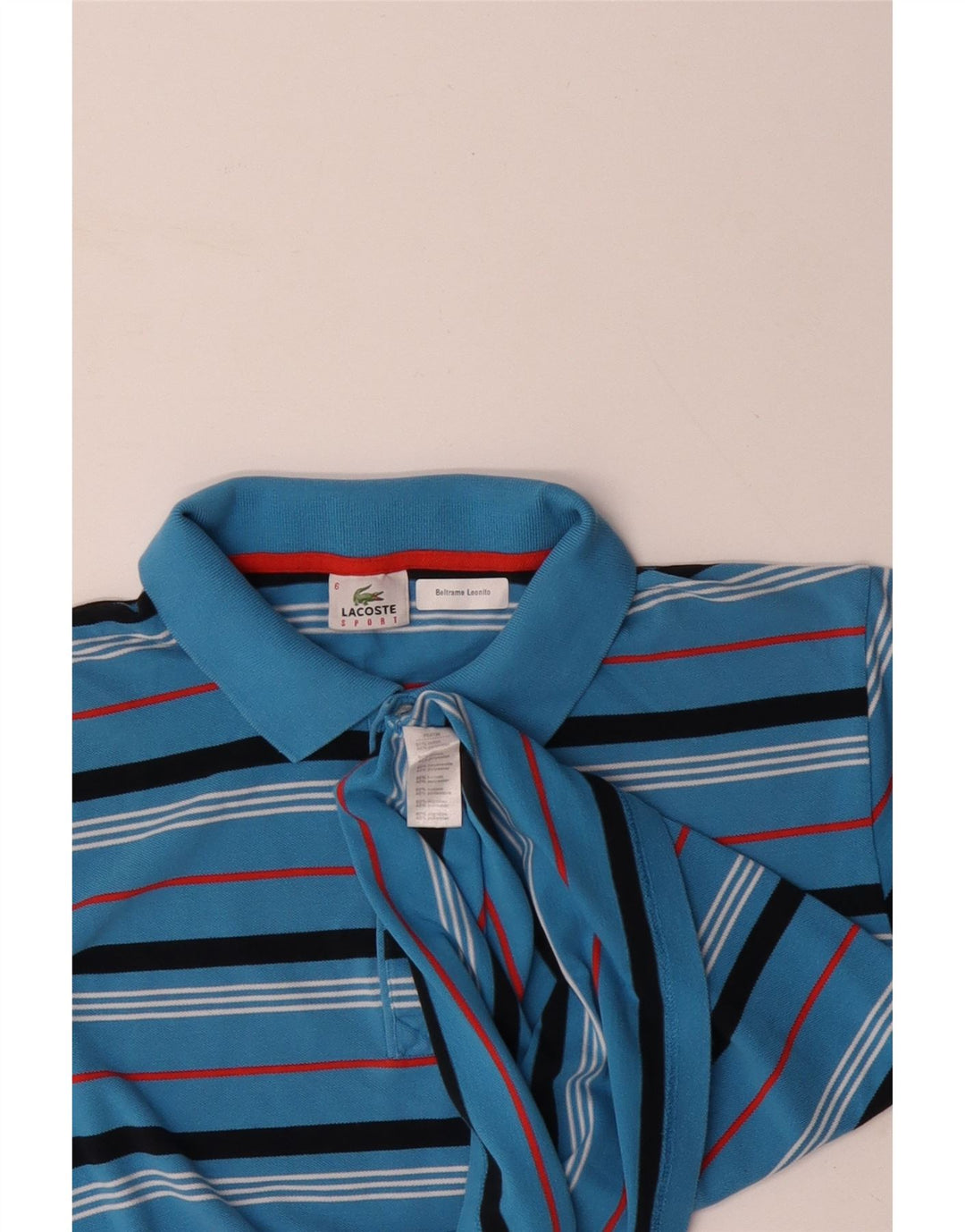Tricou polo pentru bărbați LACOSTE Mărimea 6 XL Bumbac cu dungi albastre