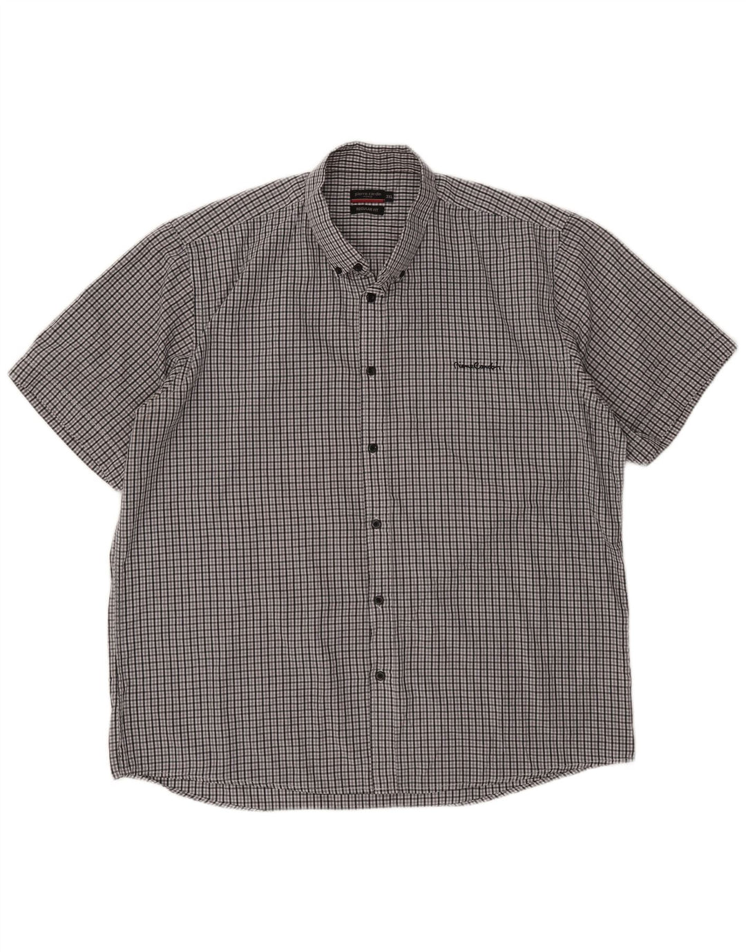 Cămașă cu mânecă scurtă pentru bărbați Pierre Cardin, cu formă normală, 3XL, poliester cu carouri gri