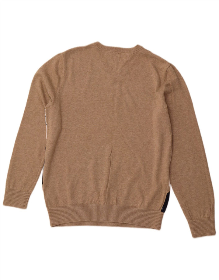 TOMMY HILFIGER Pulover cu decolteu în V pentru bărbați, Bej mediu, Argyle/Diamond