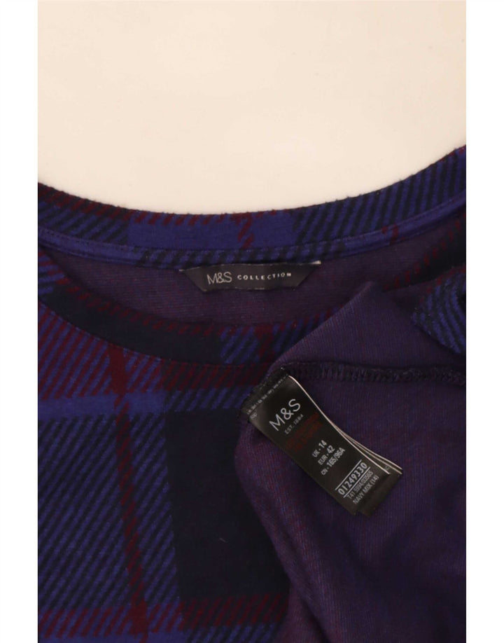 Top pentru femei Marks & Spencer cu mânecă lungă UK 14 mare, albastru bleumarin, carouri