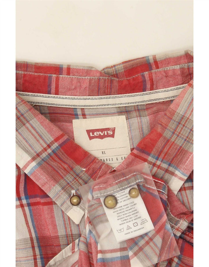 Cămașă cu mânecă scurtă pentru bărbați Levi's XL, bumbac cu carouri roșii