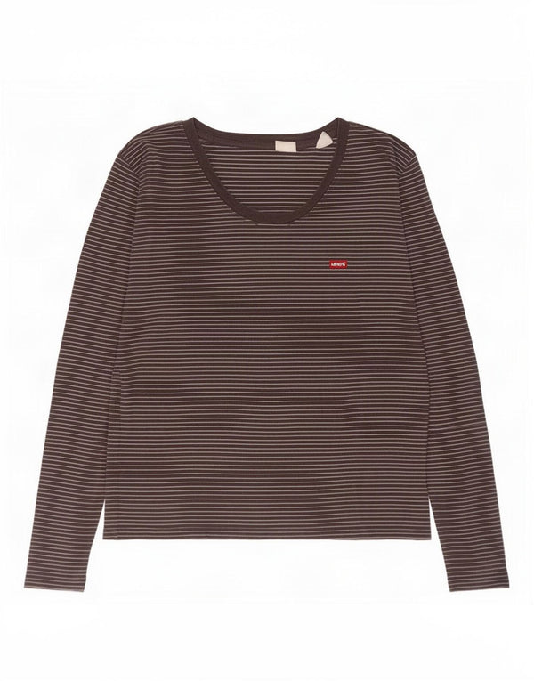 Levi's Top pentru femei cu mânecă lungă UK 12 Medium Black Striped Bumbac