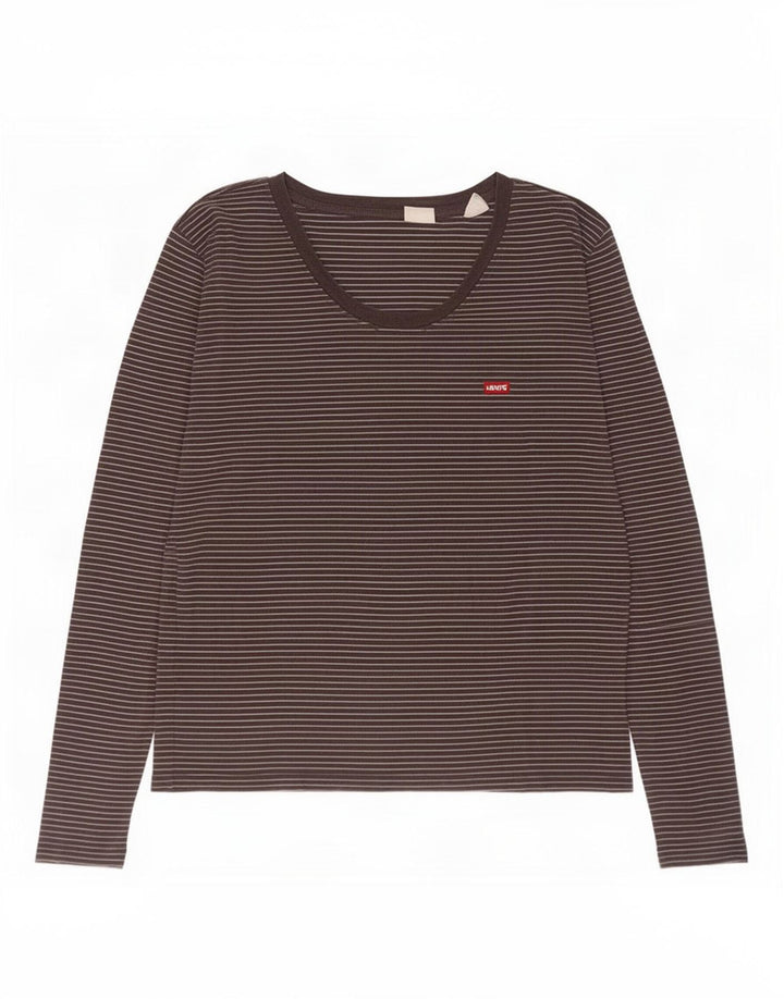 Levi's Top pentru femei cu mânecă lungă UK 12 Medium Black Striped Bumbac