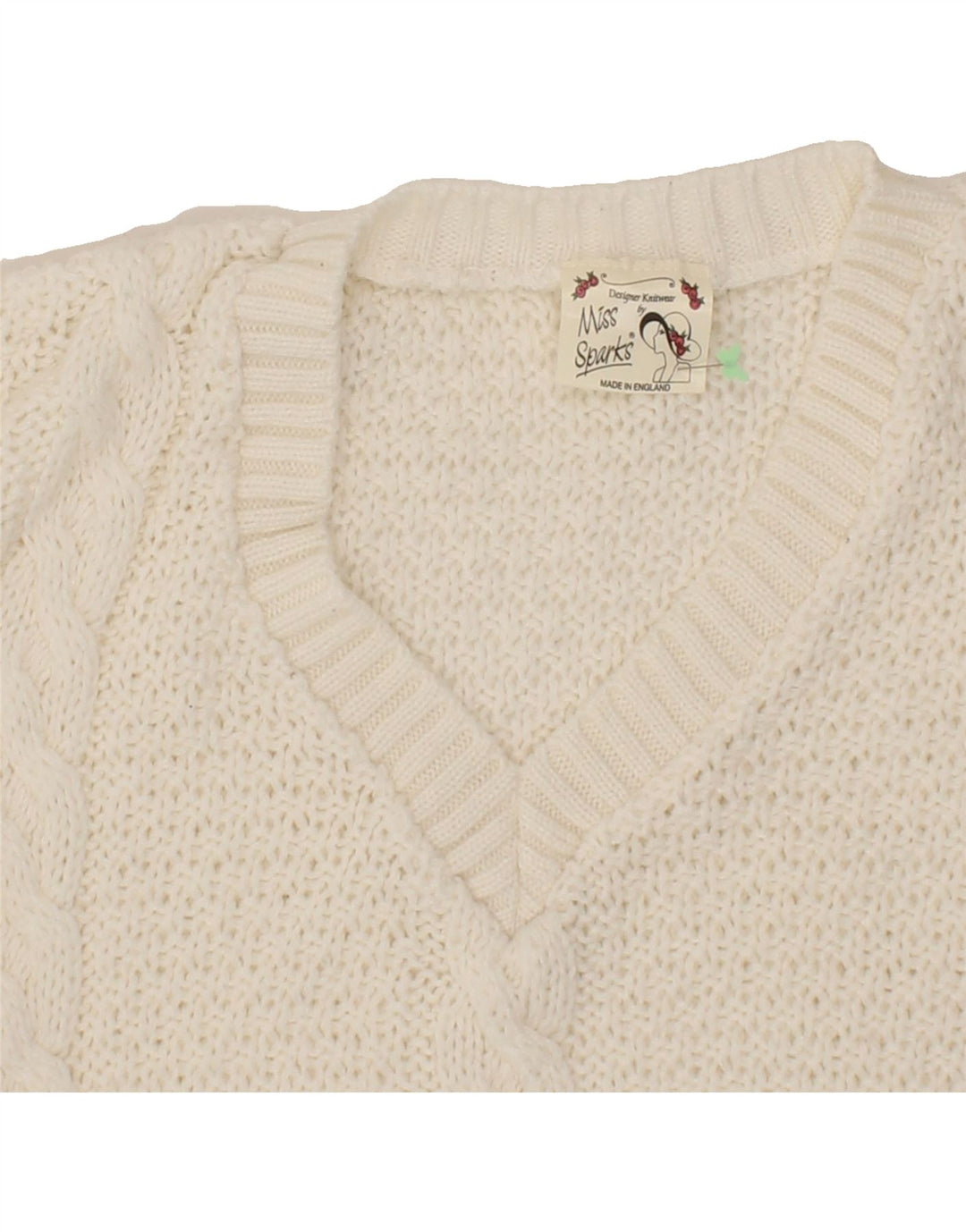 VINTAGE Womens Oversized V-Neck Jumper Sweater IT 42/44 Medium Off White Vintage Vintage and Second-Hand Vintage from Messina Hembry 