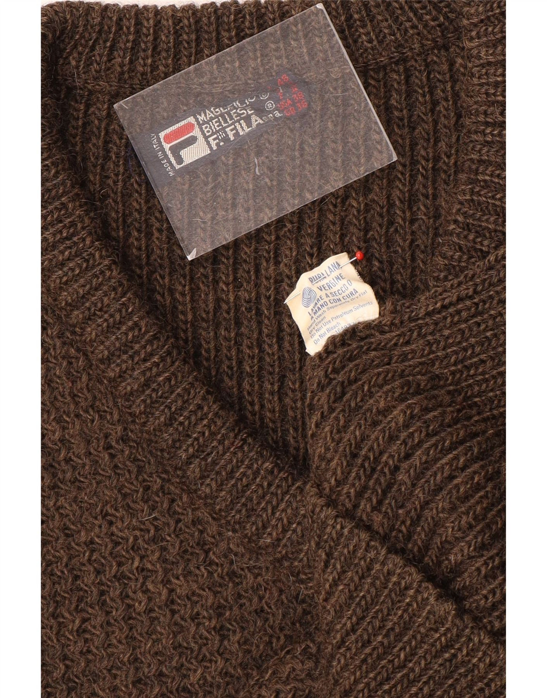 Pulover Fila pentru bărbați cu decolteu în V UK 36 Lână maro mică