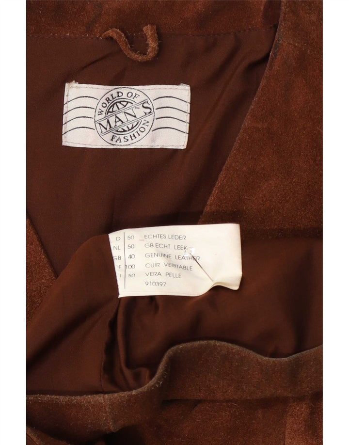 Vestă vintage pentru bărbați din piele intoarsa UK 40 din piele maro medie