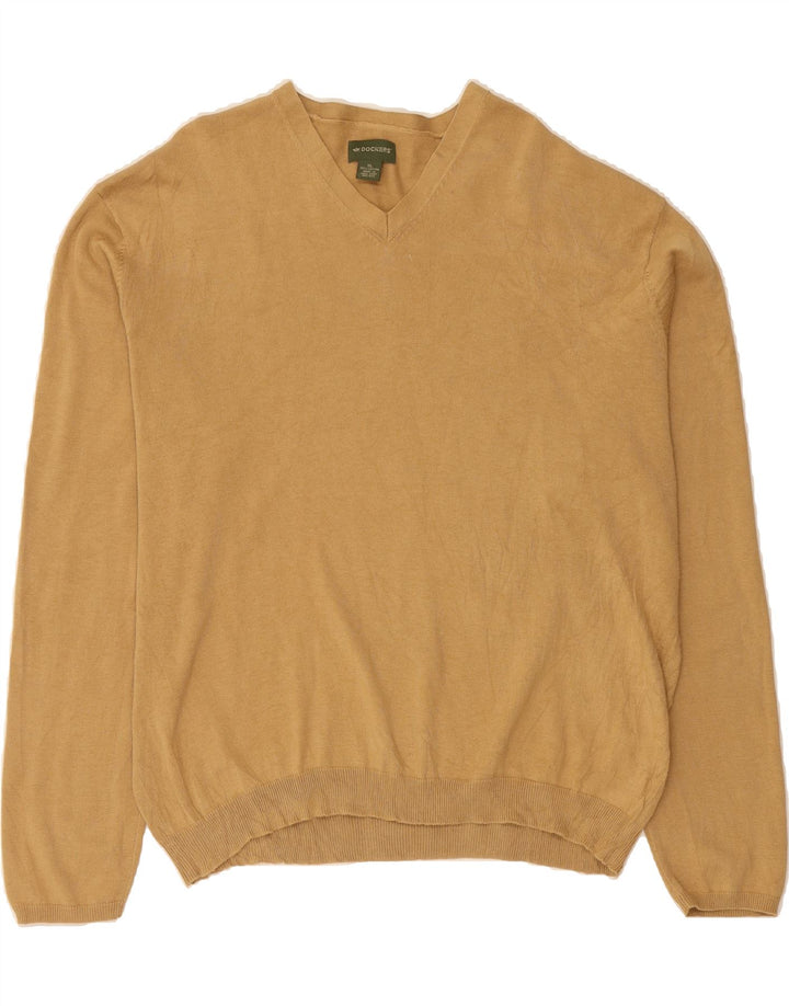 DOCKERS Mens V-Neck Jumper Sweater XL Beige Cotton Vintage Dockers and Second-Hand Dockers from Messina Hembry 