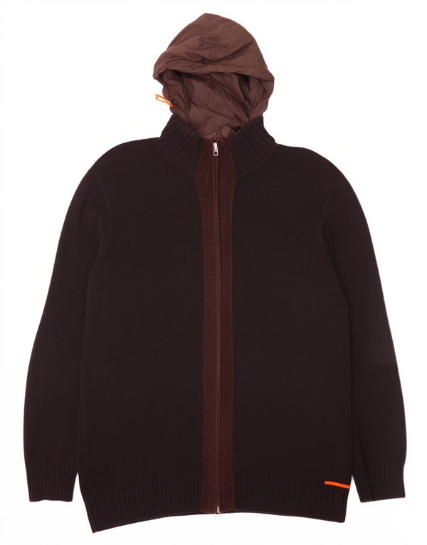 Pulover cardigan cu glugă pentru bărbați Hugo Boss, bumbac maro 2XL