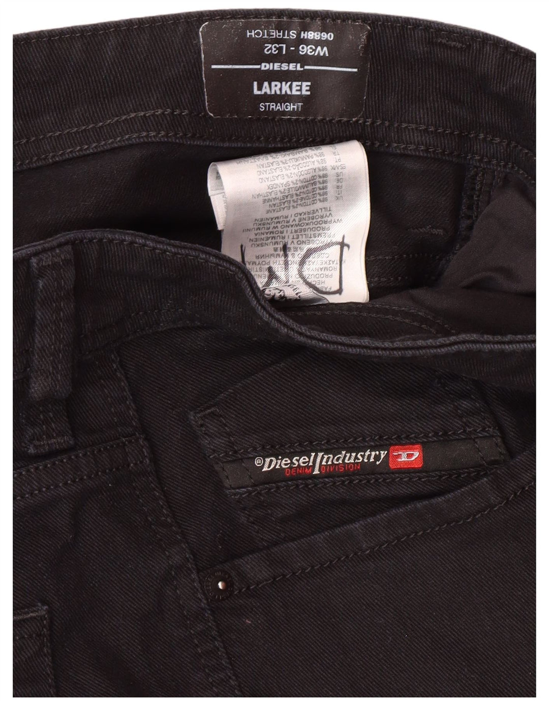 DIESEL Blugi Larkee Straight pentru bărbați W36 L32 bumbac negru