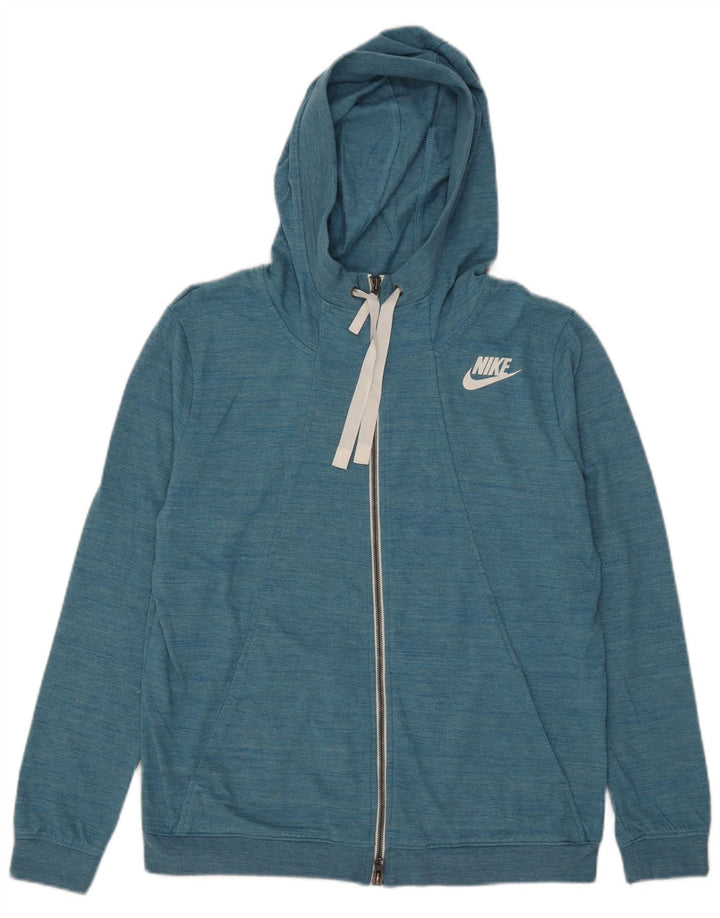Pulover Nike pentru femei, cu fermoar, cu glugă, UK 14, mare, albastru, poliester