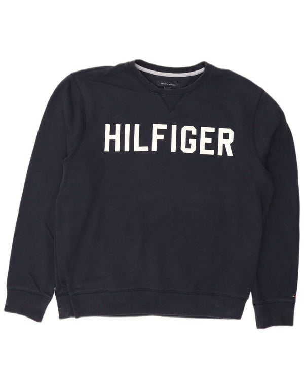 Hanorac grafic pentru bărbați Tommy Hilfiger Pulover mare din bumbac bleumarin