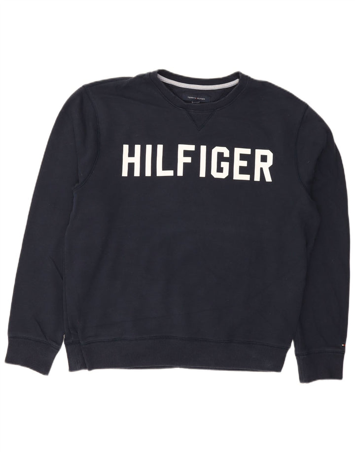 Hanorac grafic pentru bărbați Tommy Hilfiger Pulover mare din bumbac bleumarin