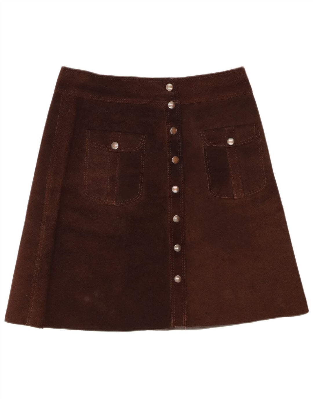 Fusta de damă vintage din piele intoarsa W32 maro mare