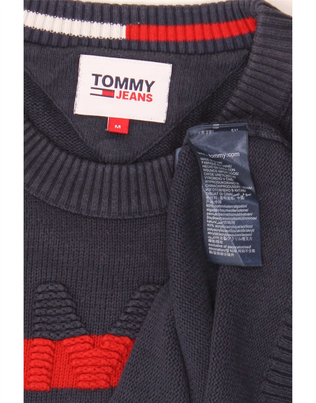 Pulover Tommy Hilfiger pentru bărbați, cu gât crew, bumbac mediu albastru bleumarin