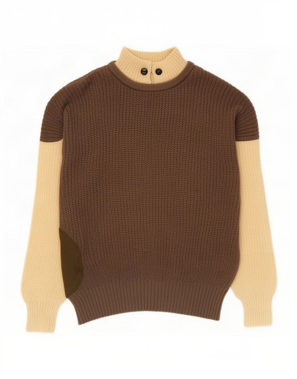 Pulover vintage cu gât țestoasă pentru femei US 6 Medium Brown Colorblock