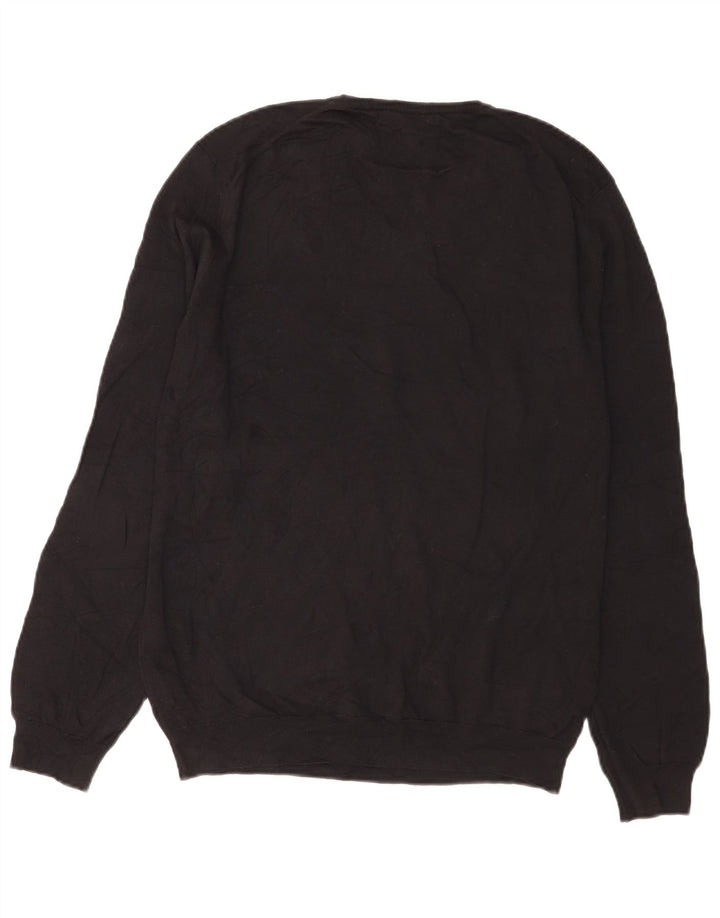 Pulover Massimo Dutti pentru bărbați, cu decolteu în V, bumbac mediu negru