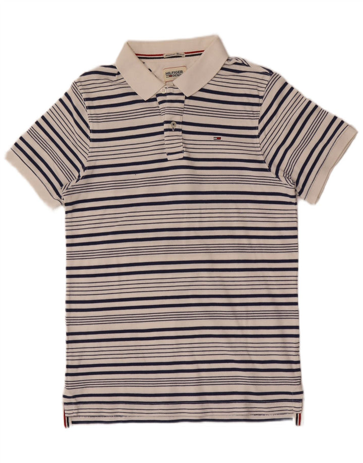 Tricou polo Tommy Hilfiger pentru bărbați, mediu alb, cu dungi