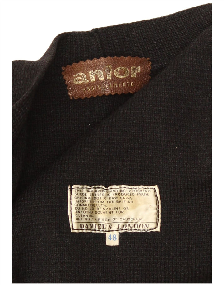 Anfor Pulover cardigan bărbătesc din piele intoarsa EU 48 Medium Black Colorblock piele intoarsa