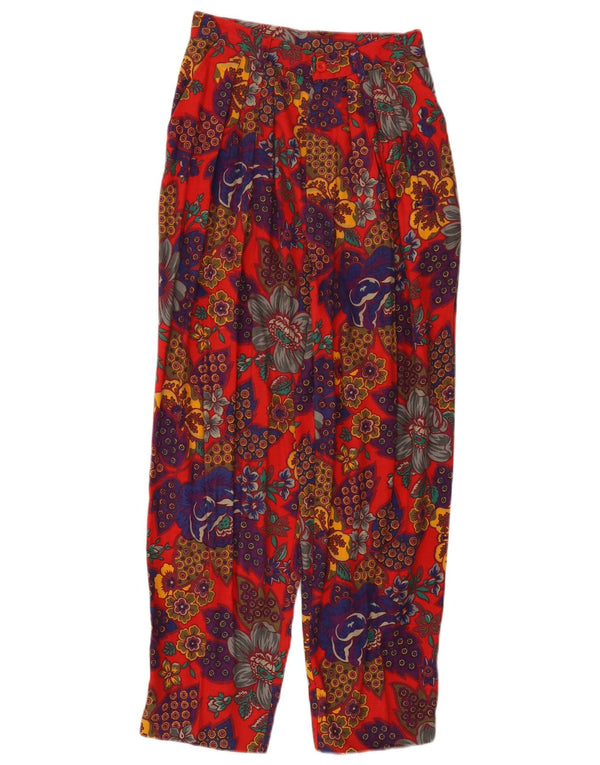 Benetton Pantaloni tăiați cu talie înaltă pentru femei IT 42 Medium W26 L26 Roșu Floral