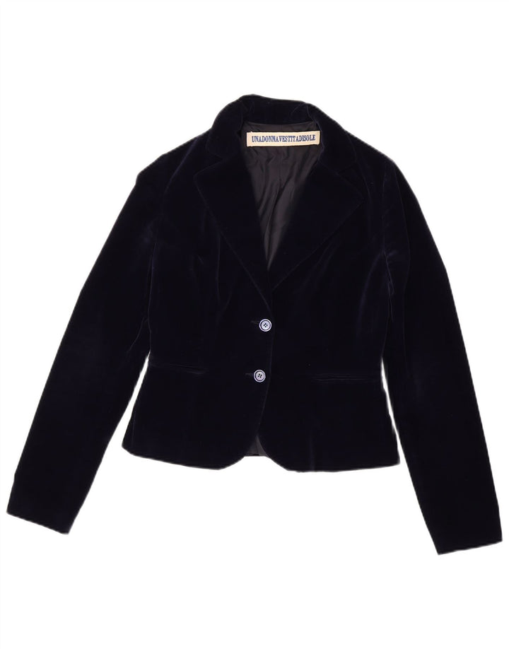 Jachetă Vintage pentru femei din catifea cu 2 nasturi IT 42 Bumbac mediu albastru bleumarin