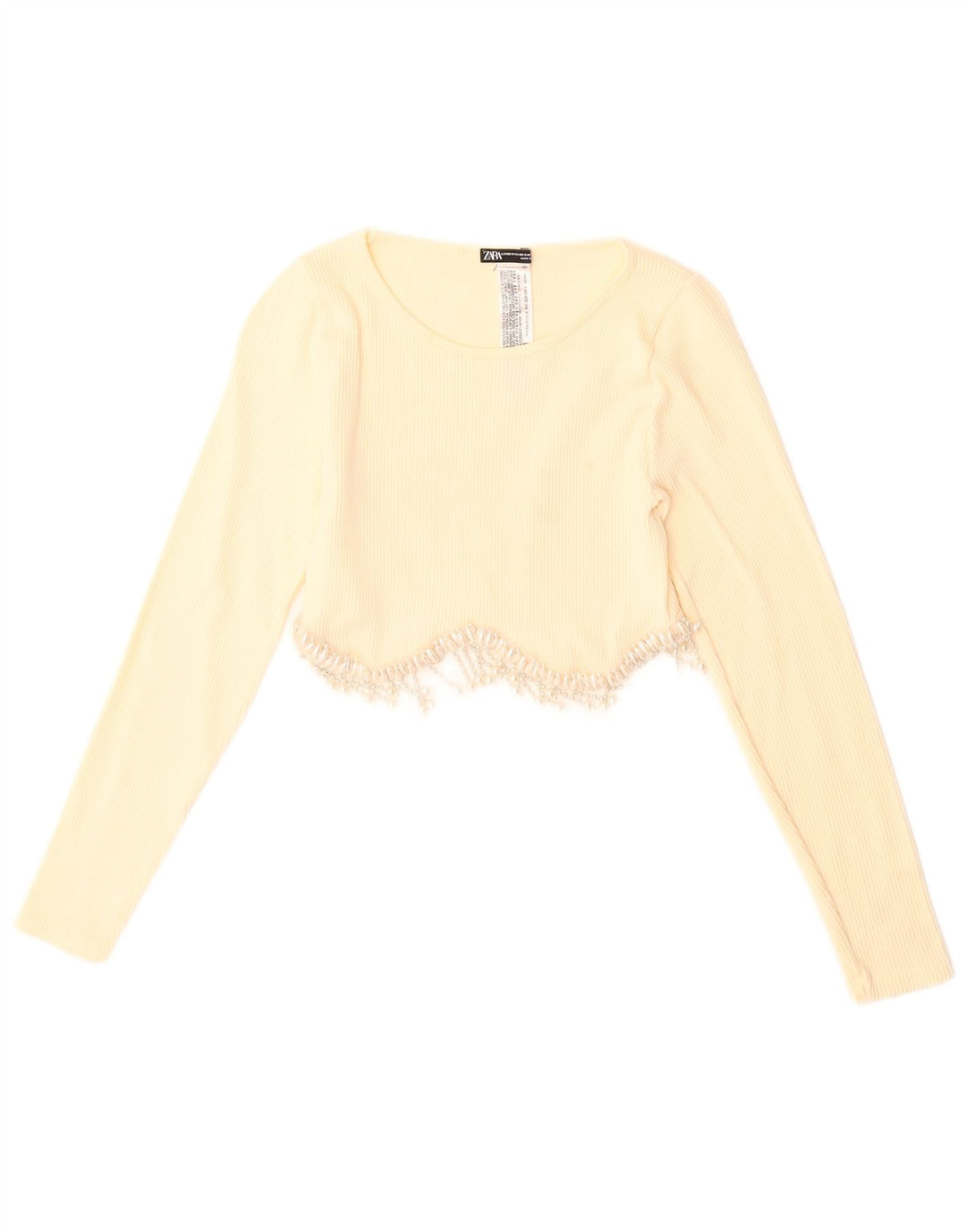 Crop Top pentru femei Zara cu mânecă lungă UK 4 XS Galben Poliamidă
