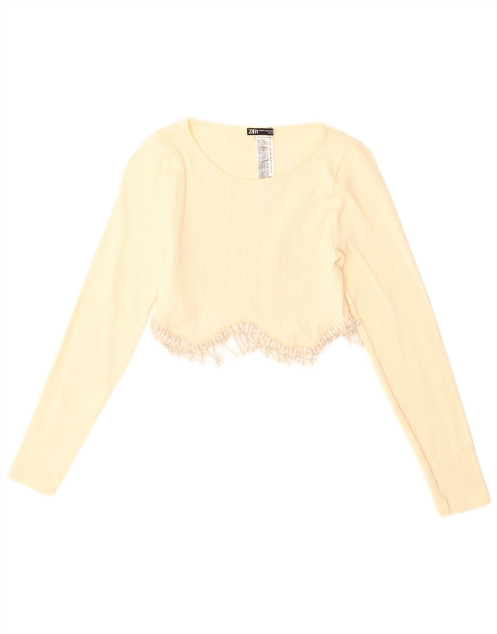 Crop Top pentru femei Zara cu mânecă lungă UK 4 XS Galben Poliamidă