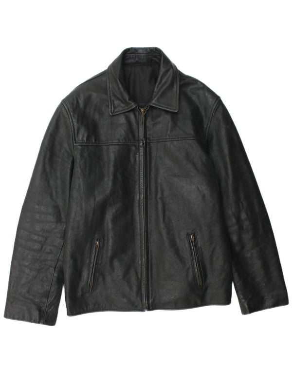 Jachetă de piele vintage pentru bărbați UK 38 Medium Black Leather