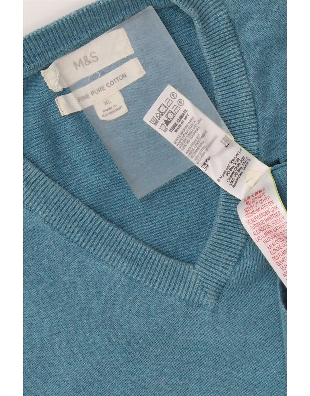 Pulover pentru bărbați Marks & Spencer, cu decolteu în V, XL, bumbac, albastru