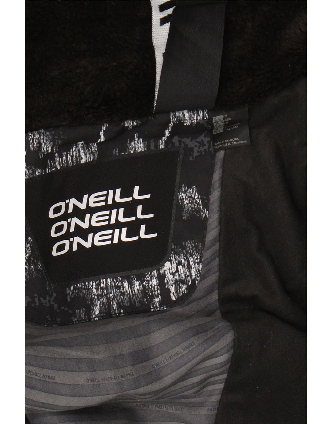 O'NEILL Jachetă de ploaie cu glugă cu model abstract pentru femei UK 14 Medium Black
