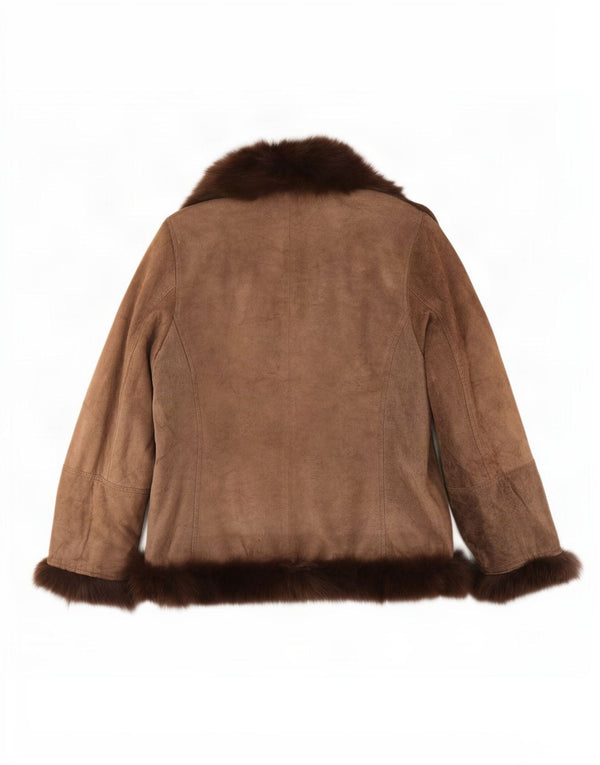 Jachetă vintage de piele intoarsa pentru femei IT 52 2XL din piele maro