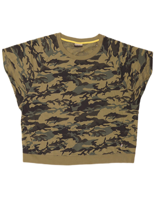 Tricou supradimensionat Napapijri pentru femei UK 14 Medium Khaki Camuflage Bumbac