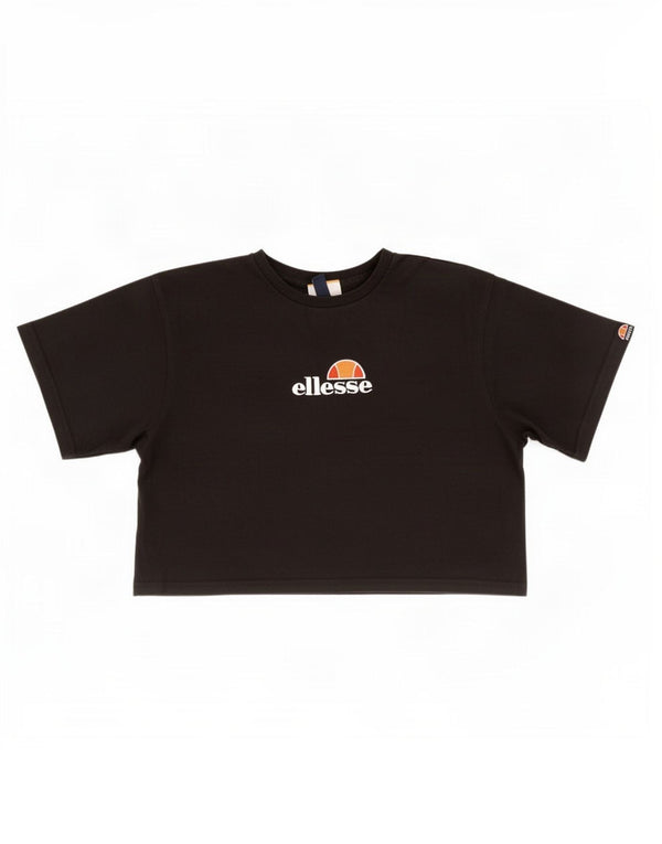Tricou cu grafic crop Ellesse pentru femei Top UK 10 mic bumbac negru