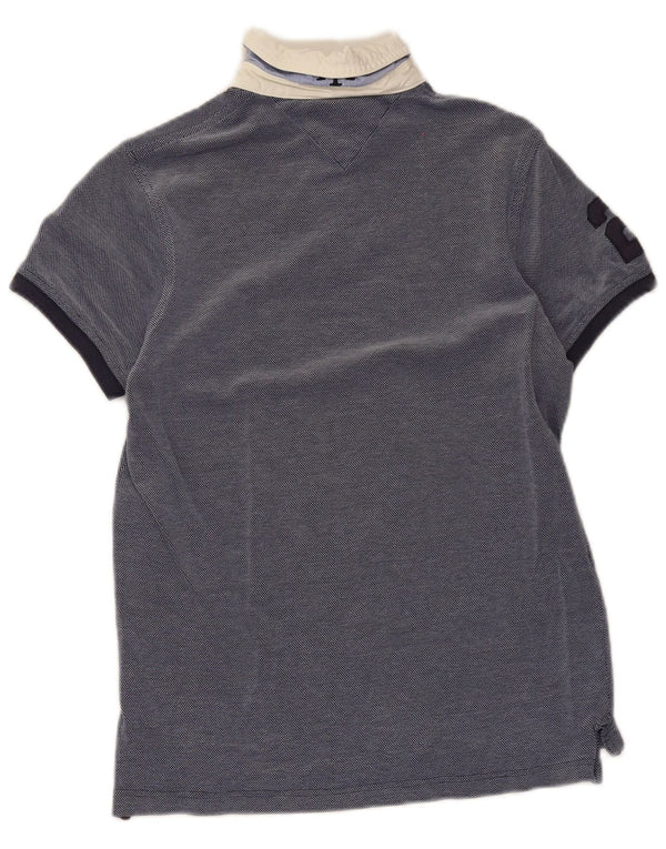 Tommy Hilfiger Mens Slim Fit Polo Shirt Medium Navy Blue Colourblock Cotton