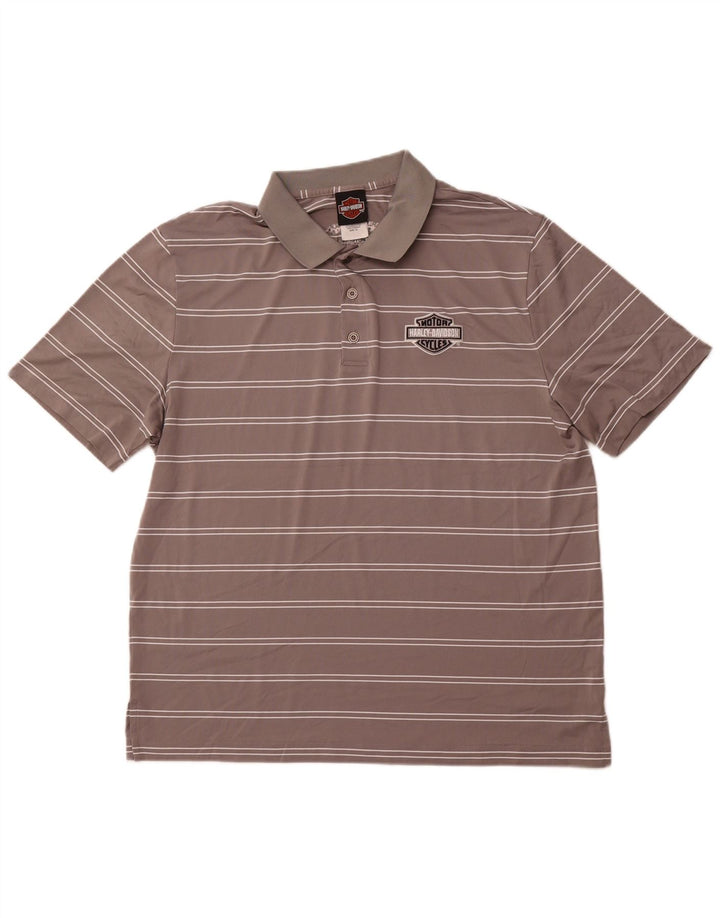 Cămașă polo HARLEY DAVIDSON pentru bărbați XL poliester cu dungi gri