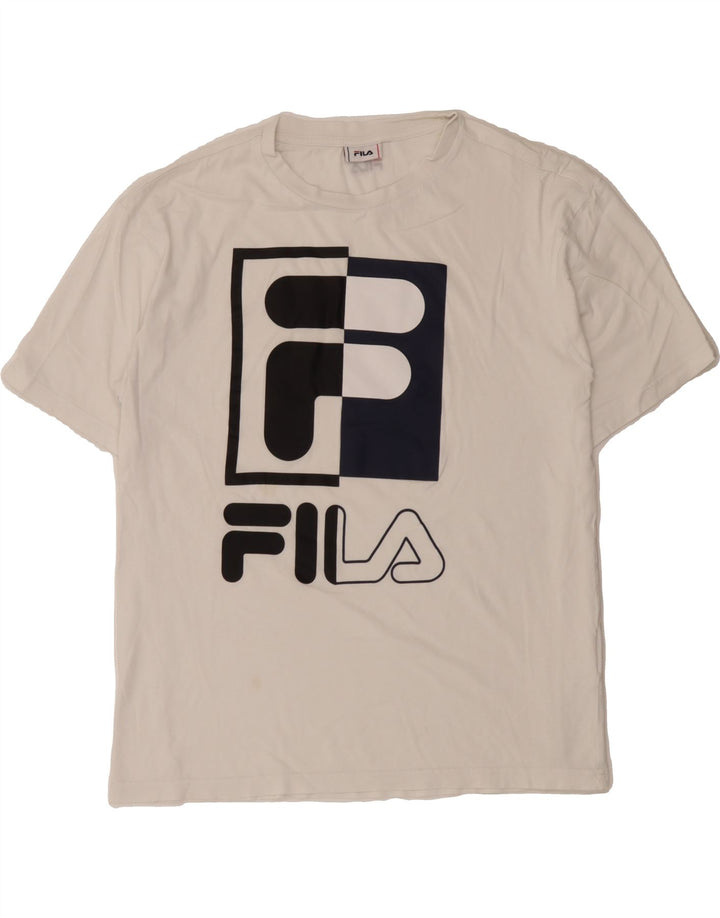 FILA Mens Graphic T-Shirt Top Medium White Cotton Vintage Fila and Second-Hand Fila from Messina Hembry 
