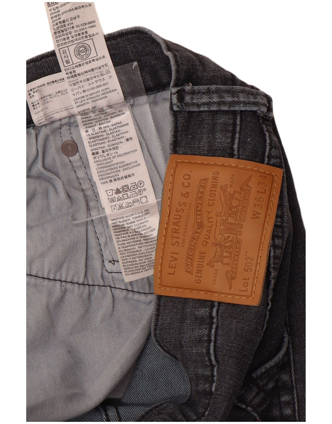 Blugi conici pentru bărbați LEVI'S 502 W36 L34 bumbac gri