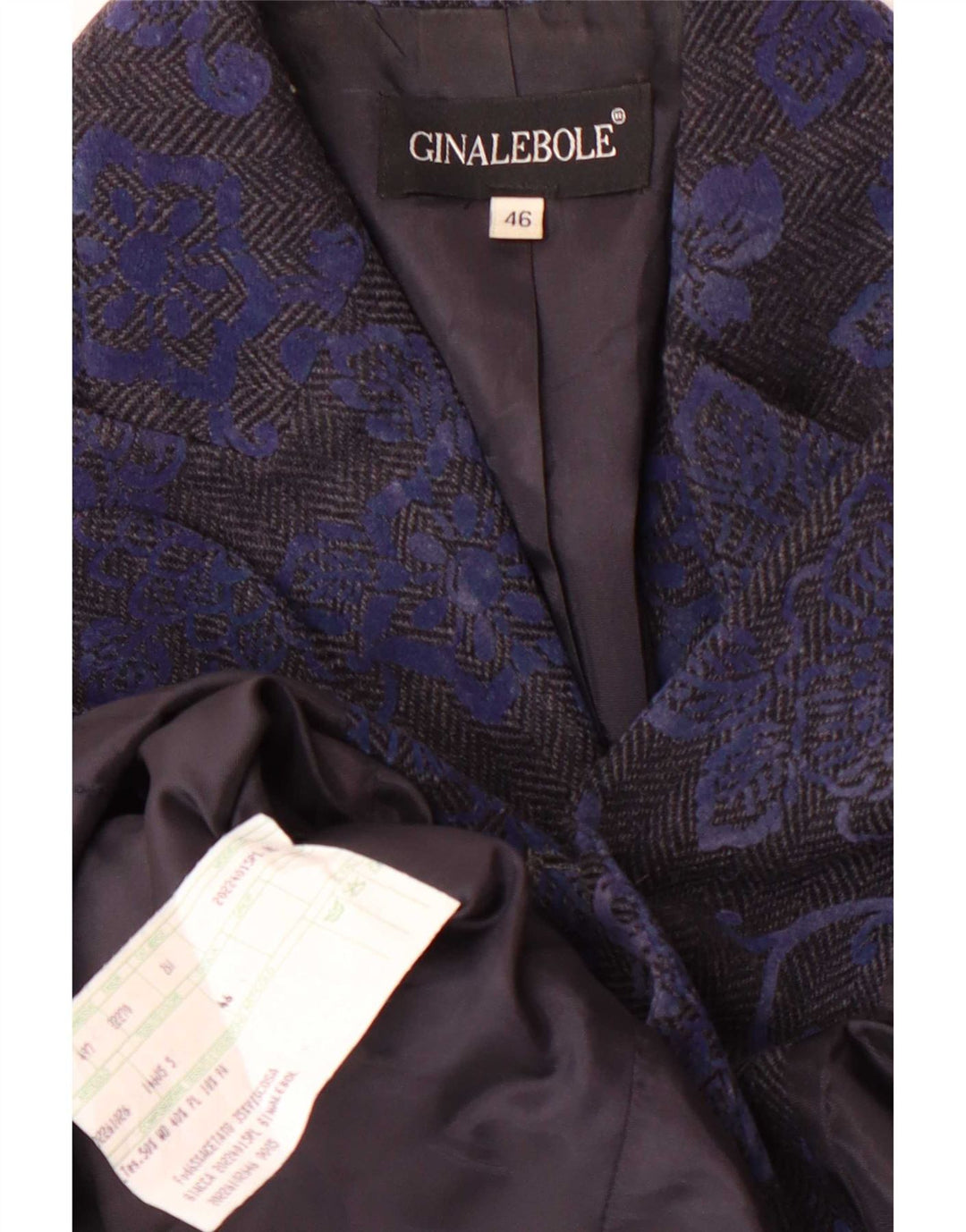 Ginalebole Femei 1 Button Blazer Jacket IT 46 Large Blue Marine Floral Wool