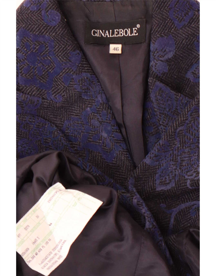 Ginalebole Femei 1 Button Blazer Jacket IT 46 Large Blue Marine Floral Wool