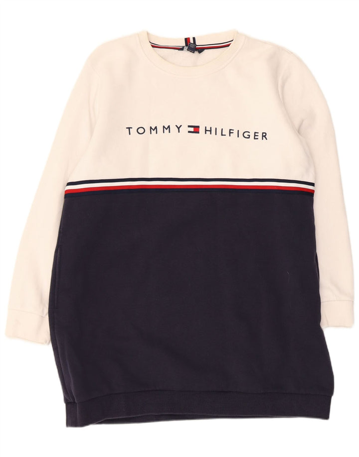 TOMMY HILFIGER Rochie cu pulover cu grafică pentru femei UK 16, mare, alb, bloc de culoare