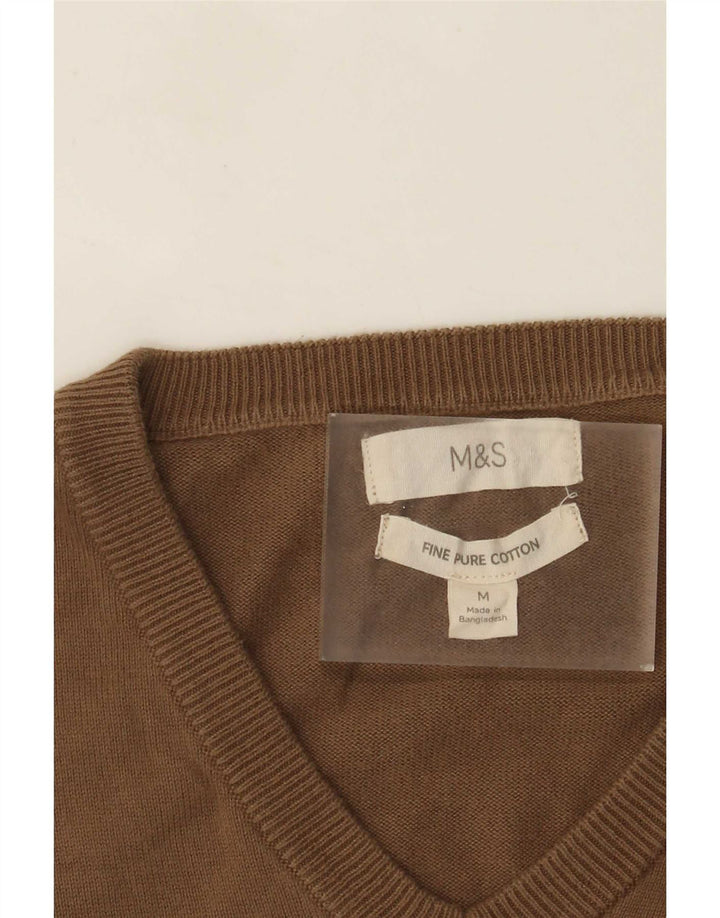 Pulover pentru bărbați Marks & Spencer, cu decolteu în V, bumbac maro mediu