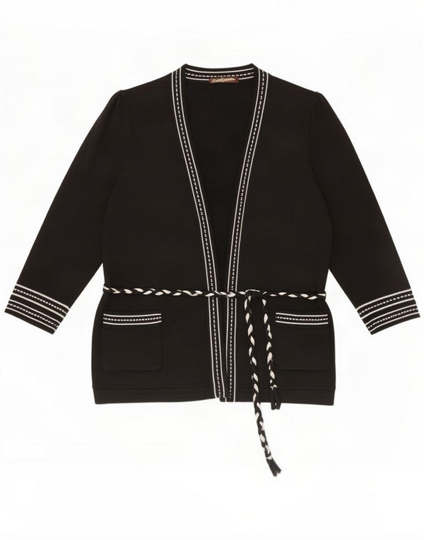 Vintage Womens Cardigan Pulover UK 16 Large Black Colorblock