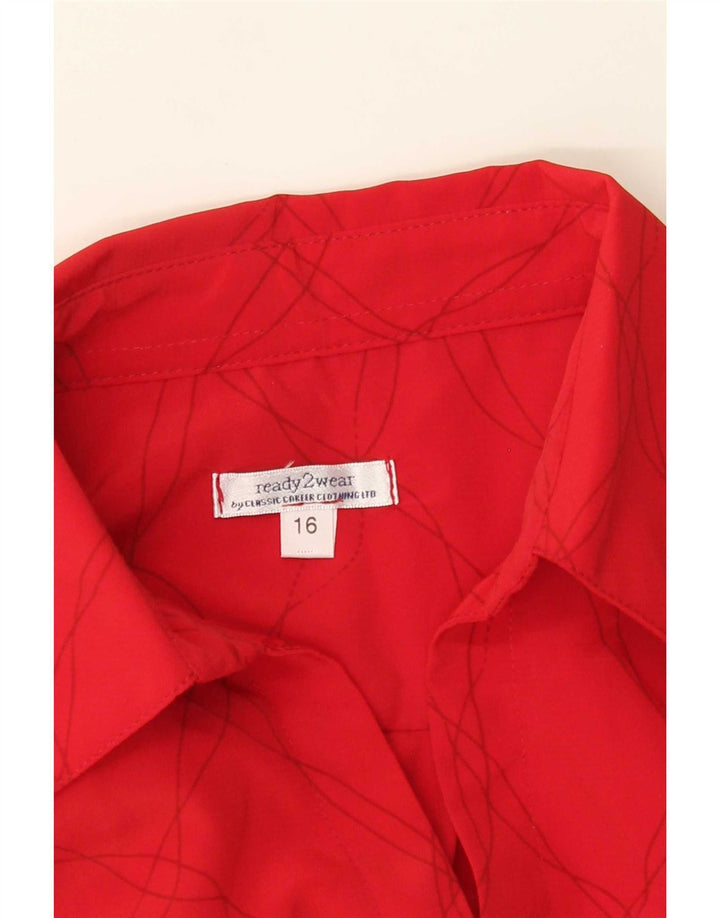 Bluză de cămașă cu model abstract pentru femei vintage UK 16 Poliester roșu mare