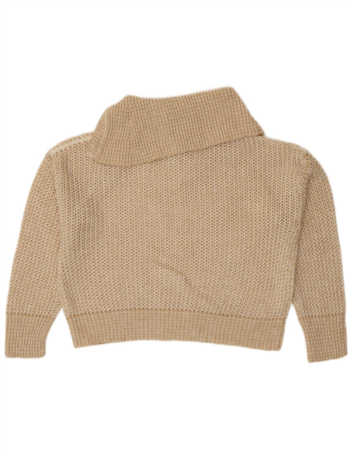 STEFANEL Pulover de damă supradimensionat cu gât cu nasturi UK 16 mare bej