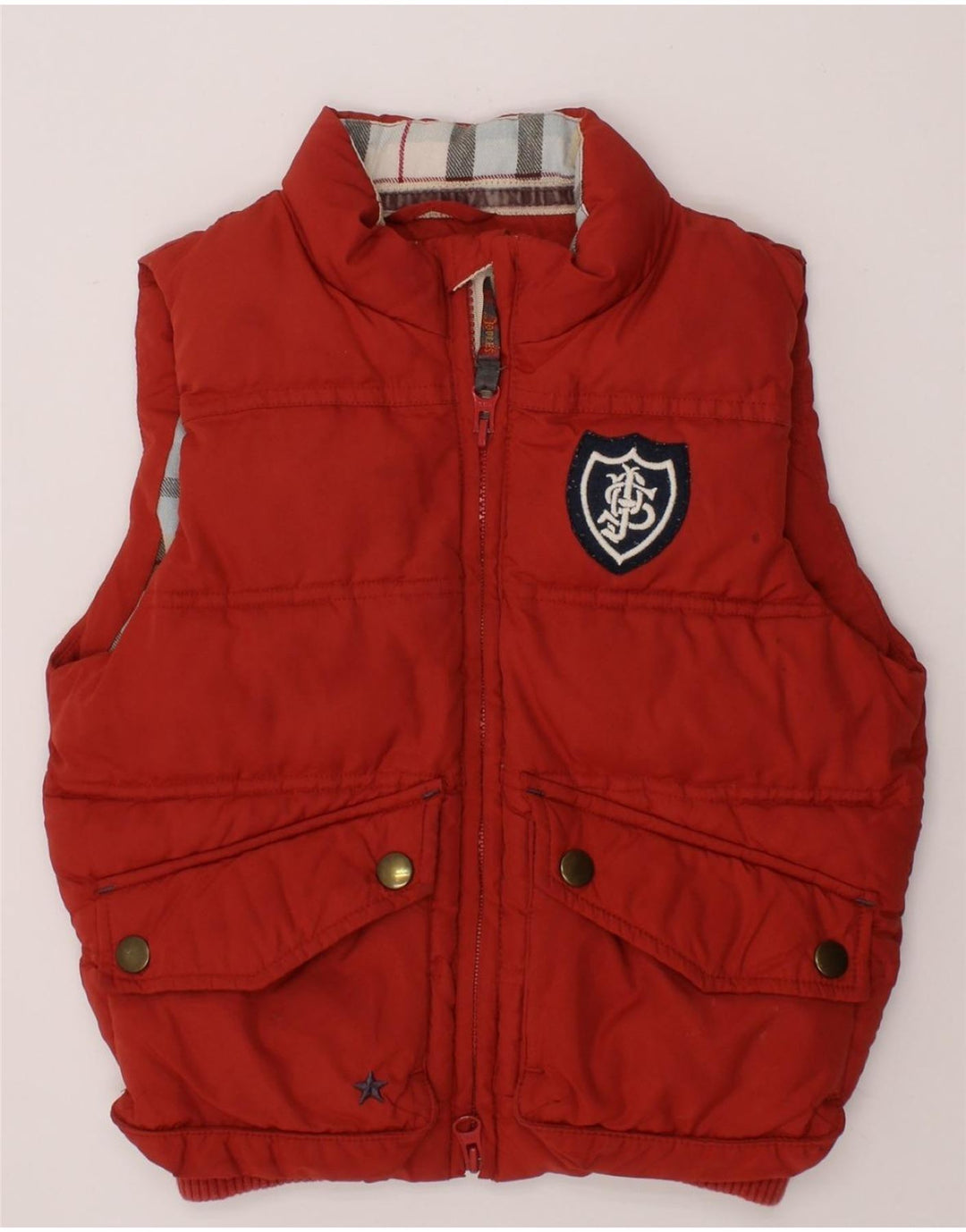 JOULES Boys Padded Gilet 4-5 Years Red Polyester Vintage Joules and Second-Hand Joules from Messina Hembry 