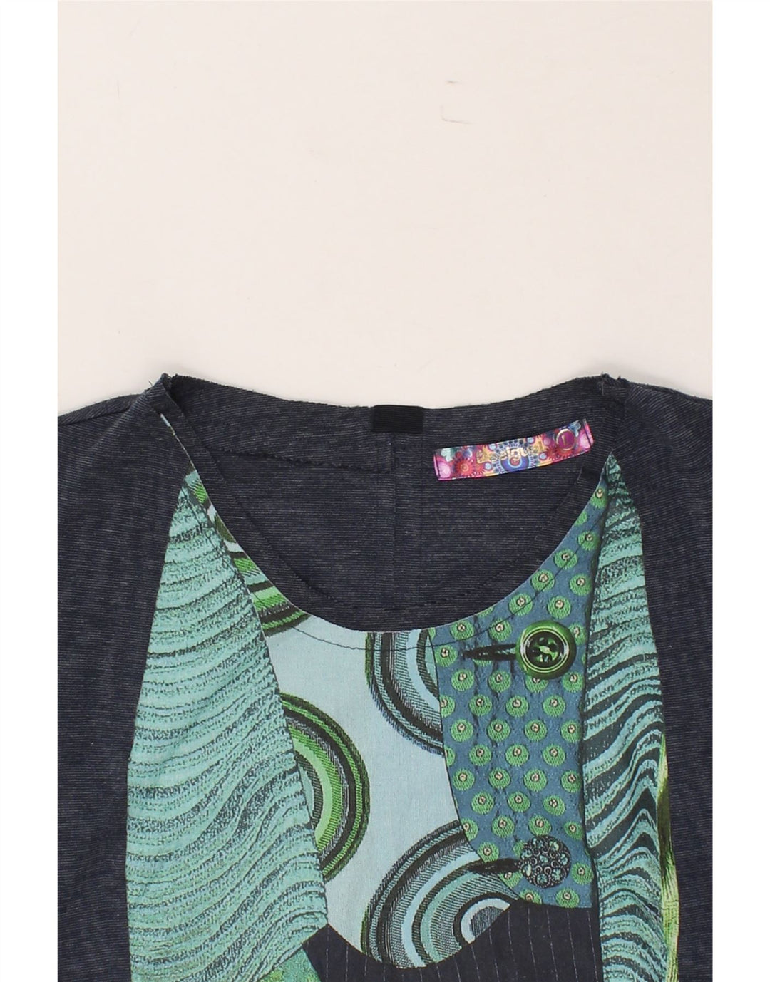 DESIGUAL Womens Sheath Dress UK 14 Large Navy Blue Patchwork Vintage Desigual and Second-Hand Desigual from Messina Hembry 